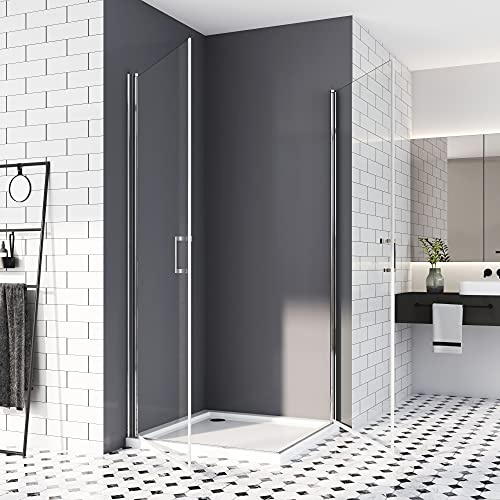 Duschkabine 80x80 cm,Eckeinstieg Duschtür Doppel Pendeltüren Duschwand Schwingtür 6mm EGS Glas NANO Beschichtung 195cm