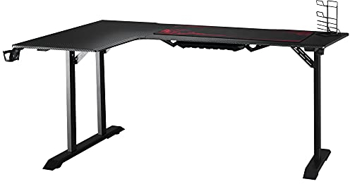 HOMCOM Gaming Tisch Schreibtisch L-förmige mit Kopfhörerhaken Getränkehalterung Computertisch MDF Metall Schwarz+Rot 168 x 109 x 78 cm