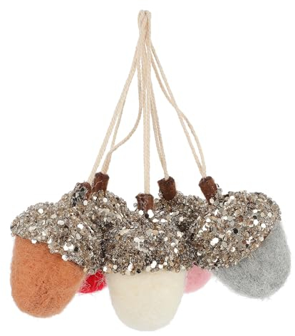 BESTonZON Christbaumschmuck Fühlte Acorn Ornamente Gesetzt von 5 Stück Filz Kugeln Pom Acorn Girlande mit Seil für Weihnachten Baum Kaminsims Wand Baby Nursery Party Vintage Decor