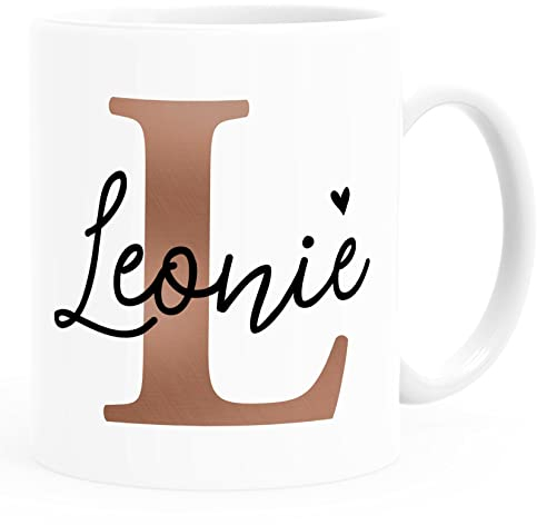 SpecialMe® Kindertasse Kunststoff Initiale Kupferoptik personalisierbar mit Namen personalisierte Namenstasse für Kinder Jungen Mädchen weiß Kunstoff-Tasse