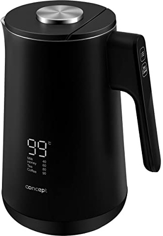 CONCEPT Hausgeräte RK3340 Wasserkocher Edelstahl 1,7 L INTUITIVE, Thermoregulation, 1500 W, Keep Warm, COOL TOUCH, schwarz