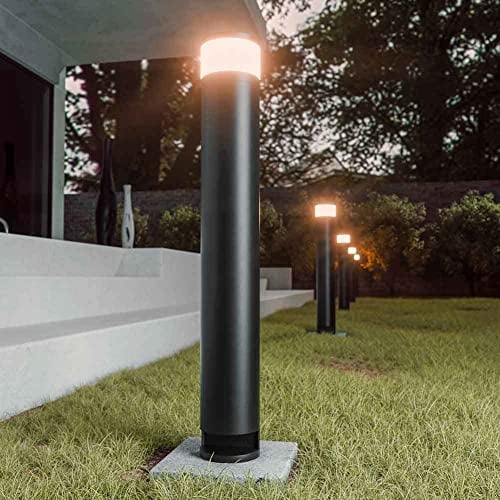 BAKAJI Lampada Paletto Luce da Giardino Bianco Caldo 3000K Palo in Acciaio Illuminazione Esterno con Doppia Presa Shucko a Scomparsa Design Moderno Colore Nero Dimensione 60 x 9 cm