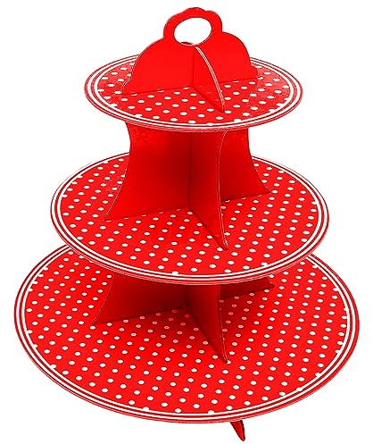 AEX 3-Tier Cake Stand | Red Polka Dot Paper Cupcake Stand | Biodegradable & Reusable | Holds 24 Mini Cupcakes