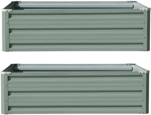 Garden Metal Raised Vegetable Planter Sage Green Outdoor Flower Trough Herb Grow Bed Box 3 Sizes Small 60x60cm Medium 80x60cm Large 120x90cm Twin Pack (Large 120x90cm x2)