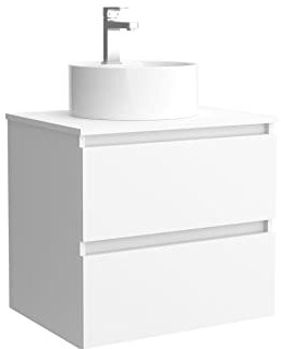 Salgar Mueble de baño Bequia 60 cm con Lavabo 100% montado de fábrica | Acabado Blanco Mate suspendido 2 cajones Cierre amortiguado Apertura con uñero | Lavabo sobre encimera