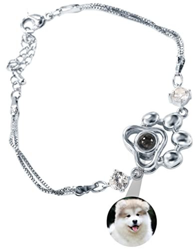 Xtiaotfrdy Personalisiertes Foto-Projektions-Armband für Hunde und Katzen, mit Pfotenabdruck, Armband mit personalisiertem Bild, Gedenkgeschenk für Haustierliebhaber