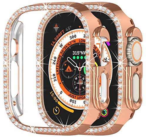 Compatible avec Apple Watch Ultra 2 49 mm Bling Diamond Case PC Coque de protection anti-chocs pour femmes et filles Cristal brillant Strass Coque pour montre connectée Apple Watch Ultra 49 mm (or