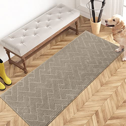PURRUGS Dirt Trapper Door Mat 24 x 59, Non-Slip Machine Washable Entry Rug, Shoe Scraper, Dog Doormat, Super Absorbent Welcome Mat for Front & Back Door, Muddy Wet Shoes & Paws, Taupe