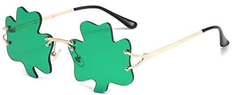 YAMEIZE St. Patrick's Day Grün Four Leaf Irland - Sonnenbrille Leprechaun Kostüm Brille Metall Rahmen Damen Herren Party