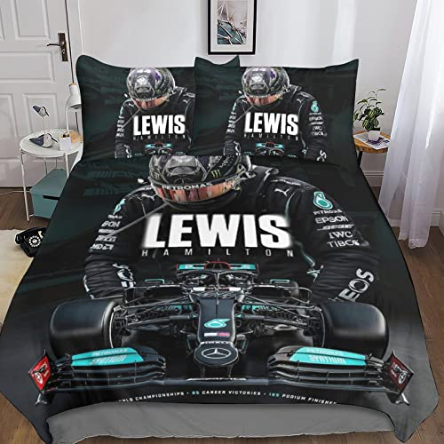 CIFEAR Bedding 3D F1-Rennen Bettbezug Kissenbezug, Mikrofaser, F1-Fahrer Bettbezüge Set Bettwäsche Mit Reißverschluss Für Erwachsene Oder Kind Double(200x200cm)