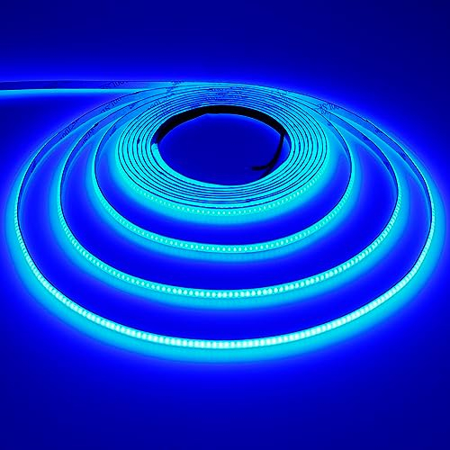 TOPAI 12V Thin 3mm Width COB LED Strip 5M Blue Narrow CRI>90 Uniform Dotless 384LEDs/M Self Adhesive Flexible Cuttable LED Tape for DIY, Bedroom, Under Cabinet Lighting