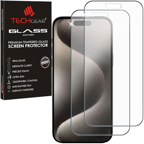TECHGEAR [2 Pack Anti Glare Screen Protector for iPhone 15 Pro Max - MATTE 3D GLASS Edition Genuine Tempered Glass Full Screen Protector Guard Cover Compatible with iPhone 15 Pro Max 6.7