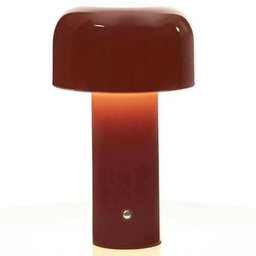 Glivpny Modern Mushroom Table Lamp, Rechargeable LED Night Light with 3-Level Dimming, Bedside Lamp for Indoor/Outdoor, Restaurant, Bar, Coffee Shop (Wine Red), HJ-JS001