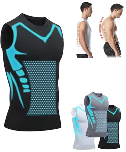 Sovtay 2024 Neue Duneva Abnehmweste, Vitalvest Abnehmweste, Ionic Shaping Herren Bequemer Und Atmungsaktiver Eisseidenstoff Für Herren, Herren-Kompressionsshirt (Black,3XL)