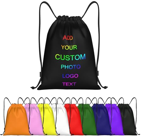 Oudrspo Personalisierte Sport-Kordelzugbeutel, Turnbeutel, individueller Kordelzug, Schwimmtasche, Schultasche mit Namen und Fototext, wasserdichter Sack für Herren und Damen, Yoga