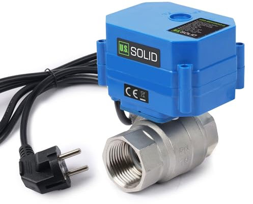 U.S. Solid 1 Motorisierter Kugelhahn mit Stecker 230V AC DN25, 2 Wege Edelstahl-Elektrokugelhahn, automatische Rückkehr, stromlos geschlossen