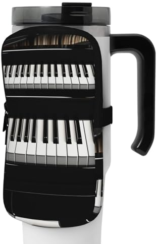 OUSIKA Schwarz und Weiß Klaviertasten Druck Wasserflasche Beutel Tumbler Pouch Bag Handheld Sport Trinkflasche Zubehör Tasche Reißverschluss Beutel Gürteltasche für Männer Frauen, Schwarz , S