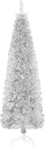 Tidyard 150 cm Künstlicher Halb Weihnachtsbaum mit Ständer Schlank Christbaum Tannenbaum Dekobaum Kunstbaum Weihnachten Dekoration Weihnachtsdeko Mit 176 Spitzen,PVC, Stahl,Silber