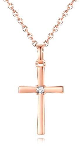 GAVU 925 Sterling Silber zierliche Kreuz Halskette für Damen, zierliche Damen Roségold Halskette