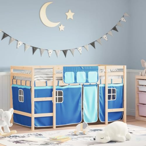 TREISL Hochbett mit Vorhängen für Kinder, elegantes Etagenbett aus Massivholz, platzsparend, entworfen für Spaß und Raumoptimierung, Braun, 205,5 x 85,5 x 113,5 cm