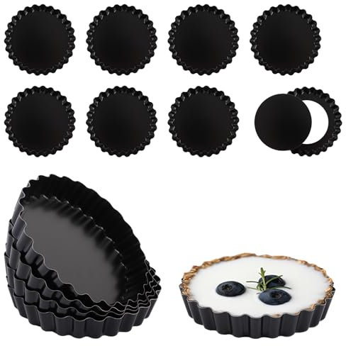 VIDETOL 12 Pièces Moule Tartelette à Fond Amovible, 9,6 x 1,6 cm Moule Mini Tartelette, Plat à Tarte en Acier Carbone, Moules à Pâtisserie Anti-adhsif pour la Cuisine et la Pâtisserie