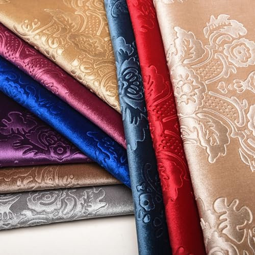 Blumen Elemente Samt Stoff Vintage Dekostoffe Meterware Breite 145cm für Home Accents Kissen Tischdecken Handwerken Nähen Drapieren(Color:7 coffee)