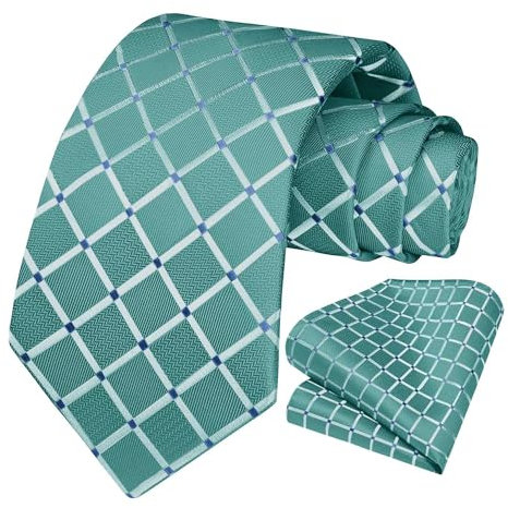 OcioDual Krawatte für Männer, Set aus Krawatte und Einstecktuch, Karierte, Farbe Hellblau, handgefertigt, elegant für Feiern, Veranstaltungen, Hochzeiten, Partys und Geschäfte, Unisex, Herrenkrawatte