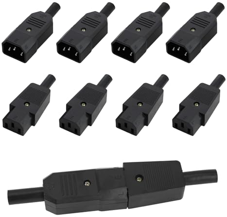 Caybats Connettori Alimentazione IEC 320 C14 a C13, Set di 8pz, Spina Maschio a Presa Femmina, 250V AC 10A, Adattatore CA 3 Pin, Ideale per Alimentatori PC, Elettrodomestici, Strumenti Industriali – R