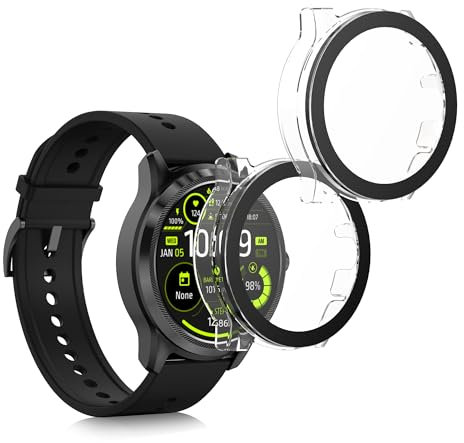 kwmobile Coque Compatible avec Ticwatch Pro 5 Coque - 2X Étui Cadre écran en Verre trempé pour Fitness Tracker - Transparent