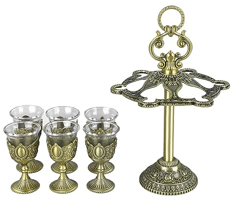 Antike Becher, Königliche Becher, 6-teiliges chinesisches Kelchset im Retro-Stil aus Zinklegierung und Glas mit geprägtem Blumenmuster, Pimp-Becher for Partys, Bankette, Bars, Familienwasserset als Ei