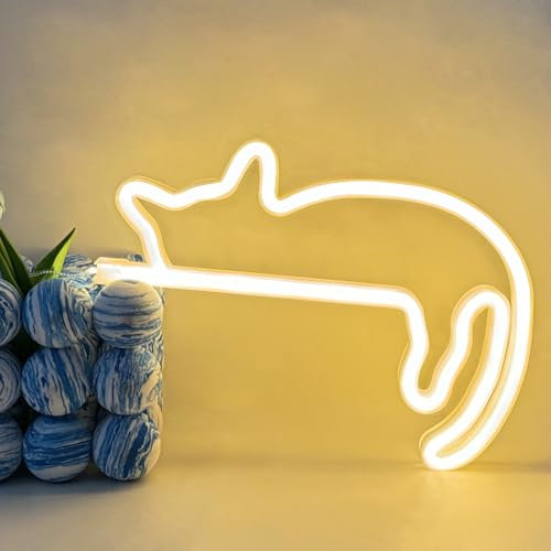 UExnkj-Y Katze Neon Schilder Leuchtreklame Cat Neon Cat Signs Warmweiße Neonschilder LED Tier Neon Licht für Wand Dekor Licht Up Sign für Katze Wand Dekor Geburtstagsfeier Geschenk für Mädchen Junge