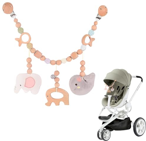 IXYHKB Kinderwagenkette Holz Baby, Langlebig Kinderwagen Kette für Babys mit Clips, Home Kinderwagenkette, Baby Kinderwagenkette Holz, Kinderwagenkette Aus Holz für Babys ab 0+ Monaten