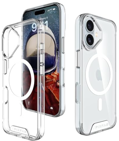PIXFAB for iPhone 16 Plus Clear Case, Shockproof Hard Back Phone Cover [Compatible with MagSafe] Wireless Charging, [Slim Fit] Military-Grade Protection [Anti-Scratch]