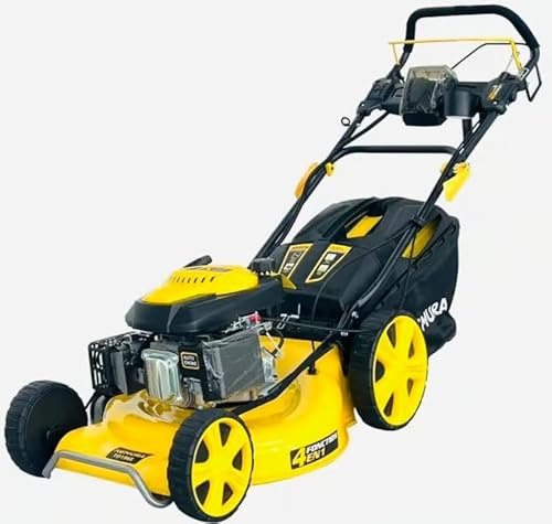 Nemura Tondeuse Thermique tractée 196cm3 - Fonction 4en1 - Coupe 53cm - 7 Hauteurs de Coupe - Démarrage Électrique - sans Tirer sur Le Lanceur pour démarrer - Easy Clean - Marque Francaise