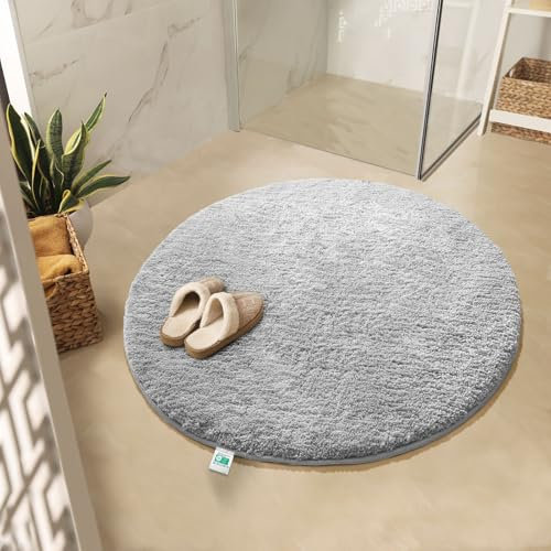KARAT Badematte Sky, Badteppich in Rund, Dichtes, Flauschiges Wohlgefühl für Ihr Zuhause, Badvorleger rutschfest waschbar, schadstoffgeprüft (Weiß, 95 cm (Rund))