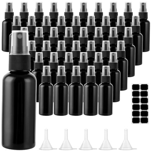 MIVIDE 60 botellas pulverizadoras de 60 ml, botella de spray vacía negra, botella de plástico reutilizable para limpieza, desinfección con alcohol, viajes, cuidado de la piel, perfume
