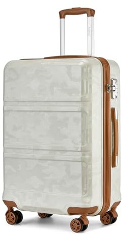 Kono Trolley Koffer Mittelgroß 4 Rollen Leicht Hartschalenkoffer Reisekoffer mit TSA Schloss, 65x41x26cm, 61Liter, Zwillingsrollen Rollkoffer, ABS Hartschale (Cremeweiß/Camouflage, L)