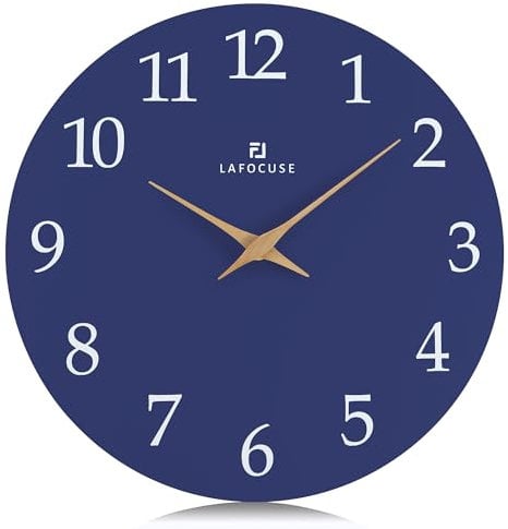 Lafocuse 30cm Horloge Murale Bleu Marine Bois Silencieuse, Design Moderne Pendule Murale Facile à Lire, sans Tic Tac Décoration pour Salon Cuisine Chambre Bureau