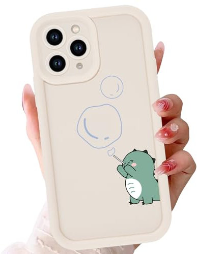 Zrutru Cute Dinosaur Phone Case for iPhone 11 Pro MAX 6.5,Kawaii Bubble Cartoon Cases Funny Design Pattern Cover for Girls Kids Boys,Beige Soft Shockproof Lens Protection Funda for iPhone 11 Pro MAX