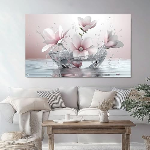 Leinwand Bilder Moderne Magnolie Wassertropfen Bild auf Leinwand Malerei Poster Kunstdrucke Ohne Rahmen Wandbilder Heim Restaurant Wohnzimmer Schlafzimmer Wanddeko Weiß Rosa, 60 x 40 cm