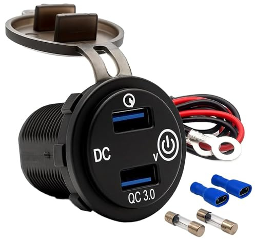 Offgridtec Kfz-Ladeadapter Dual-USB-Steckdose 12V/24V, 2× USB-A (je 18W) | Digitales Spannungsdisplay, EIN-/Ausschalter, robustes ABS-Gehäuse, universell für Autos, LKW & Off-Grid-Systeme