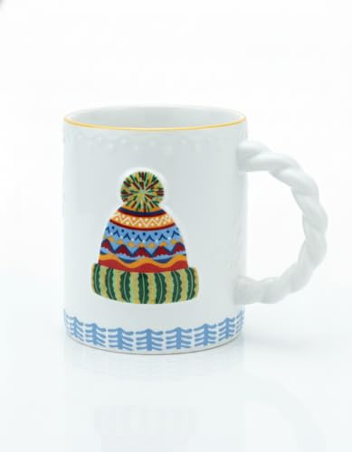 SOLPKD Süße Weihnachts Tassen – Keramik Becher mit Zopf-Griff, Weihnachtstasse Kaffeebecher, Spülmaschinenfest & Mikrowellengeeignet, Winter Christmas Mugs – Mütze, Socken, Pullover Designs