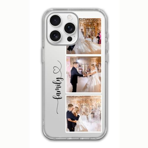 Individuelle Handyhülle mit 3 Bildern und Text, Personalisierung für iPhone 16, 15, 14, 13, 12, 11 Pro Max Mini, transparente Hülle, Geschenk