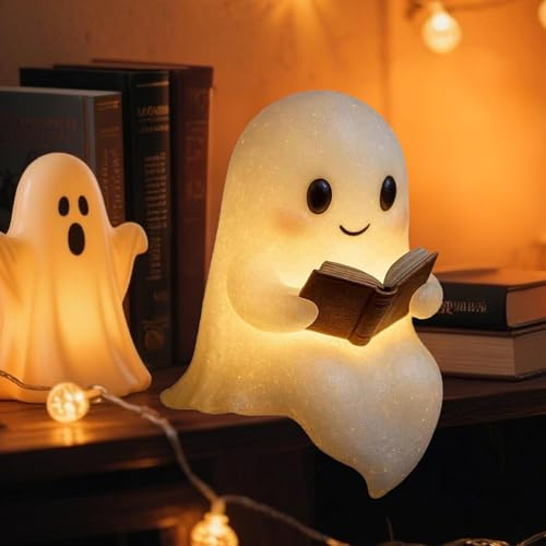 HUIKUANGEU Niedliche Geister-Leselampe,Ghost Reading Book Lamp 15cm,Geisterlampe,Halloween Geister Lampe,3D-LED-Geister Statue Nachtlicht,Ghosts Nachtlicht,für Karneval,Fasching,Mottoparty,Halloween