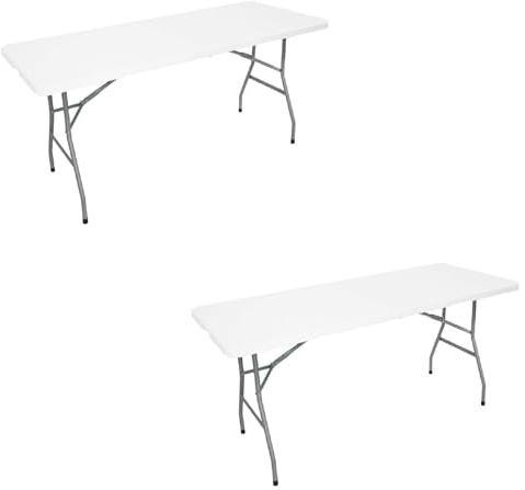 sinlikon Lot de 2 Table Camping Pliante Exterieur,Table a Manger 180CM Rectangulaire Pliante pour 6/8 Personnes (Blanc-Lot2)