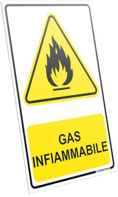 PRINTIMA Segnaletica informativa GAS INFIAMMABILE in italiano 21x32 cm in PCV con set di montaggio – Cartello per zone con rischio esplosione o incendio