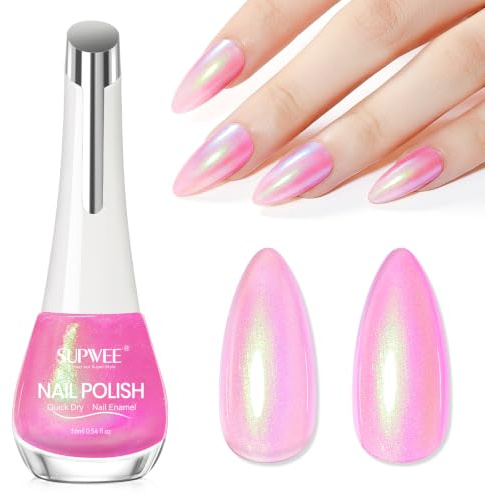 SUPWEE Aurora Iridescent Nail Polish, Hot Pink Quick Dry Nail Varnish 16ML | Oil Based Glossy Unicorn Pearl Shine Lacquer, Reflecting Finishes Dreamy Effect for Women Home Nail Art DIY