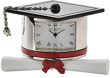 W M Widdop Miniature Graduation Hat & Scroll Novelty Desktop Collectors Clock 9343