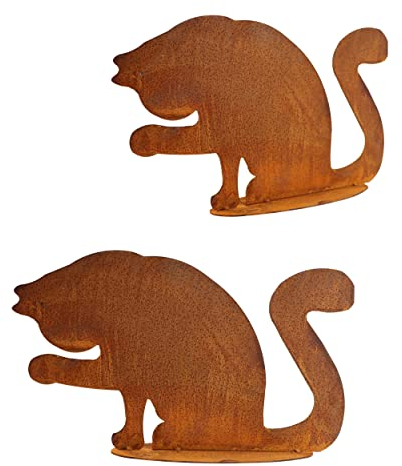 Rostikal Edelrost Gartendeko Katze 22 cm - Metall Katzenfigur für Garten & Wohnzimmer - Gartenstecker Katze als rostige Deko Katzenfans