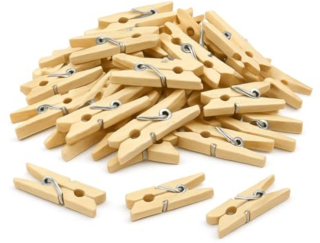 Mini Pegs for Photos, Crafts & Cards, 100 Small Wooden Pegs 25mm Natural | Mini Wooden Pegs, Small Pegs for Hanging Photos, Classroom Display Resources, Natural Wood Clips for Cards